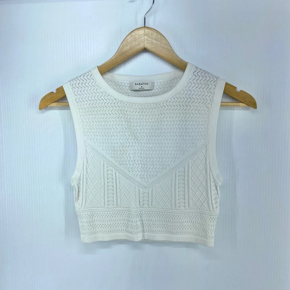 Aritzia Babaton Pointelle Sweater Knit Crop‎ Tank Top White Womens Medium